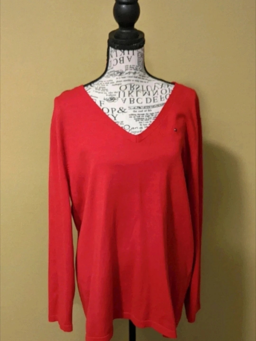 Tommy Hilfiger Red V-Neck Long Sleeve Sweater